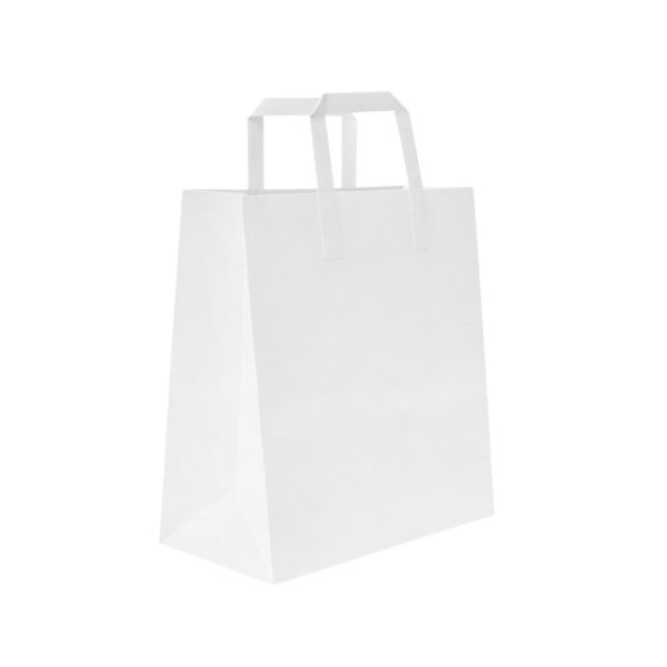 Papirnata nosilna vrečka z ravnim ročajem 180x90x220 mm bela 250 kos/pak