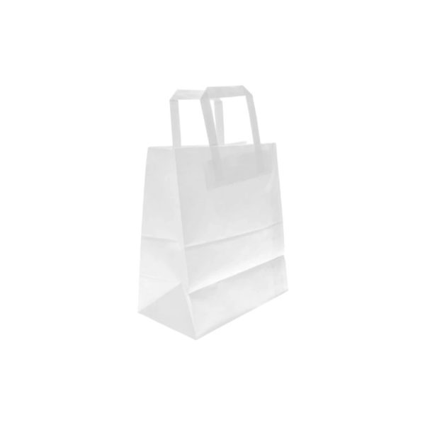 Papirnata nosilna vrečka z ravnim ročajem 180x90x220 mm bela 250 kos/pak