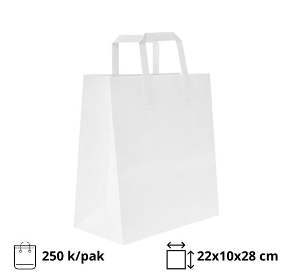Papirnata nosilna vrečka z ravnim ročajem 220х100х280 mm bela 250 kos/pak