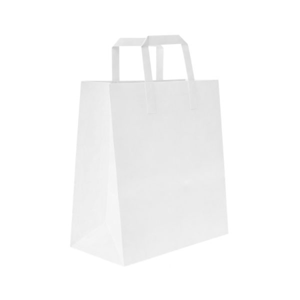 Papirnata nosilna vrečka z ravnim ročajem 220х100х280 mm bela 250 kos/pak