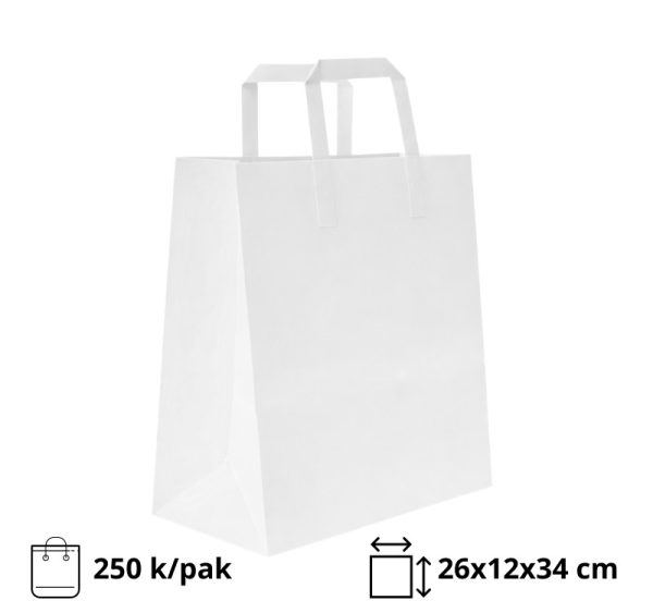 Papirnata nosilna vrečka z ravnim ročajem 260х120х340 mm bela 250 kos/pak