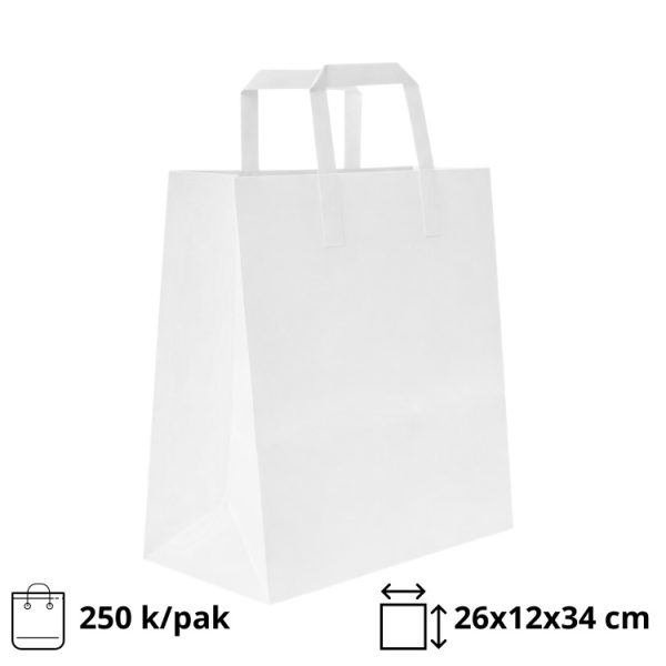 Papirnata nosilna vrečka z ravnim ročajem 260х120х340 mm bela 250 kos/pak