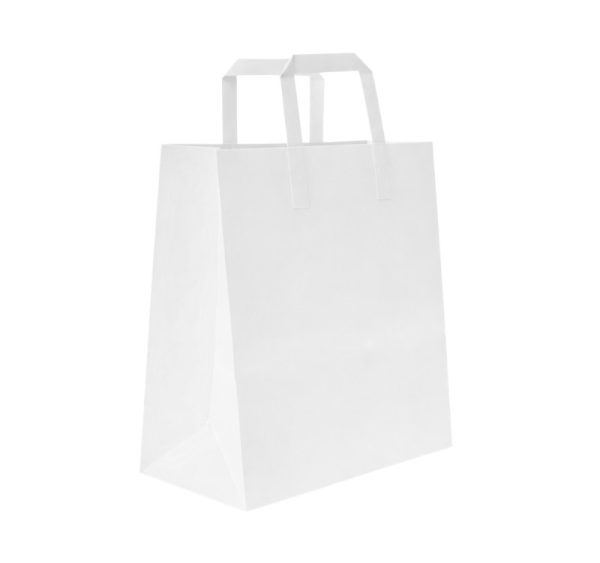 Papirnata nosilna vrečka z ravnim ročajem 260х120х340 mm bela 250 kos/pak