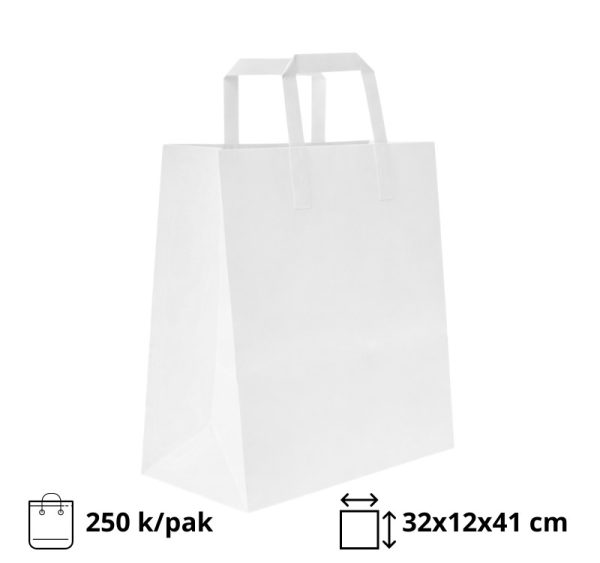 Papirnata nosilna vrečka z ravnim ročajem 320х120х410 mm bela 250 kos/pak
