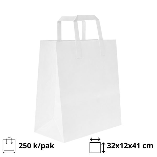 Papirnata nosilna vrečka z ravnim ročajem 320х120х410 mm bela 250 kos/pak