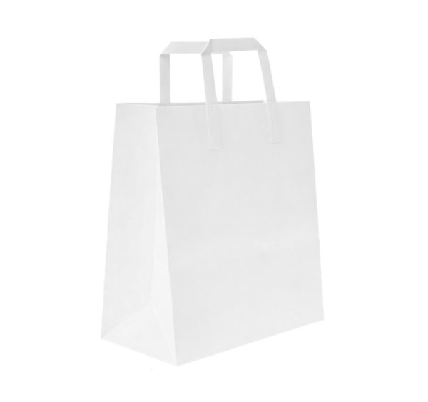 Papirnata nosilna vrečka z ravnim ročajem 320х120х410 mm bela 250 kos/pak