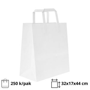 Papirnata nosilna vrečka z ravnim ročajem 320х170х440 mm bela 250 kos/pak