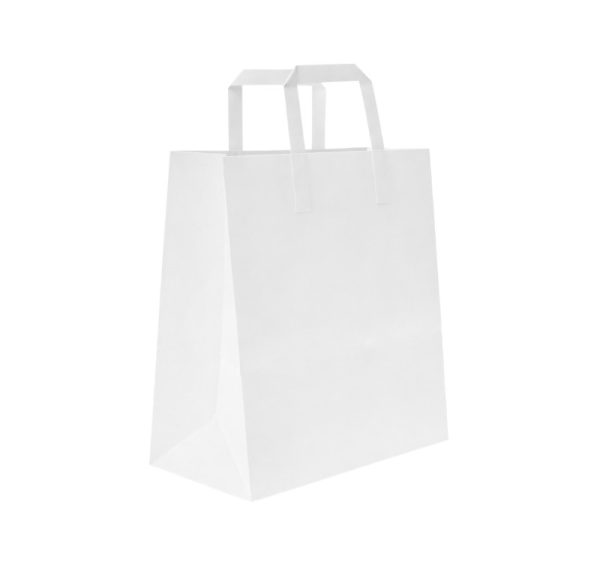 Papirnata nosilna vrečka z ravnim ročajem 320х200х280 mm bela 250 kos/pak