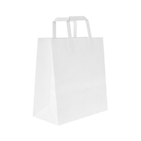 Papirnata nosilna vrečka z ravnim ročajem 320х200х280 mm bela 250 kos/pak