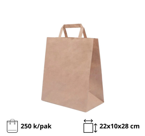 Papirnata nosilna vrečka z ravnim ročajem 220х100х280 mm kraft 250 kos/pak