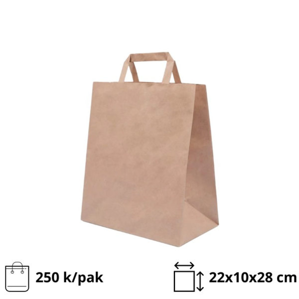 Papirnata nosilna vrečka z ravnim ročajem 220х100х280 mm kraft 250 kos/pak