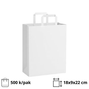 Papirnata nosilna vrečka z ravnim ročajem 180x90x220 mm bela 500 kos