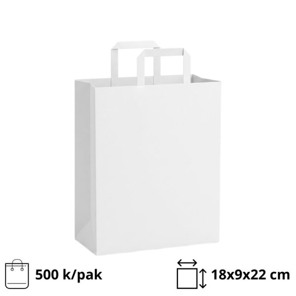 Papirnata nosilna vrečka z ravnim ročajem 180x90x220 mm bela 500 kos
