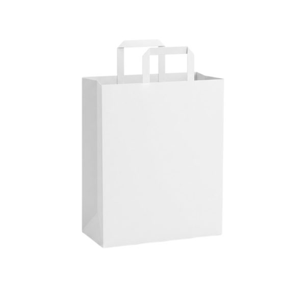 Papirnata nosilna vrečka z ravnim ročajem 180x90x220 mm bela 500 kos