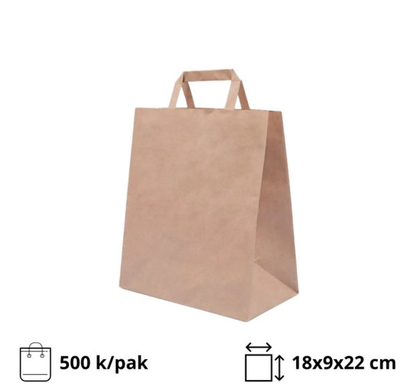 Papirnata nosilna vrečka z ravnim ročajem 180х90х220 mm kraft 500 kos