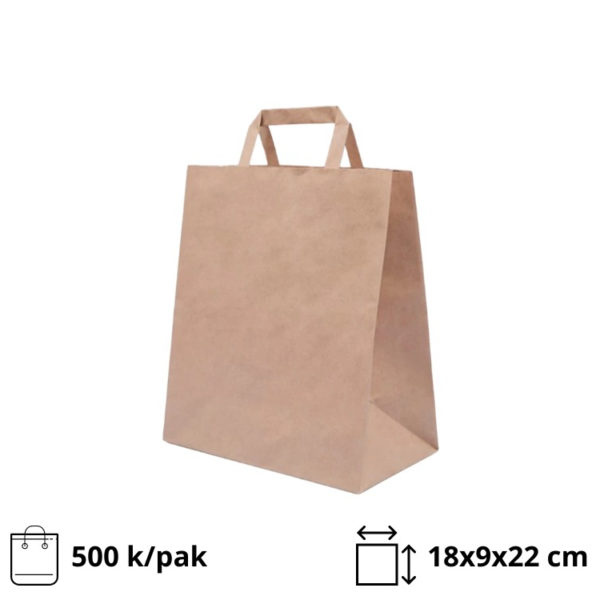 Papirnata nosilna vrečka z ravnim ročajem 180х90х220 mm kraft 500 kos