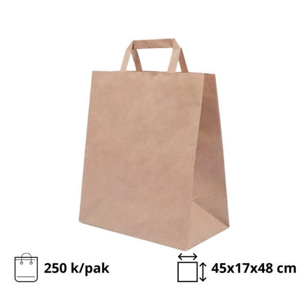 Papirnata nosilna vrečka z ravnim ročajem 450х170х480 mm kraft 250 kos/pak