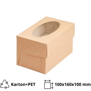 Škatla za muffine z oknom ECO MUF 2 100x160x100 mm kraft 25 kos/pak