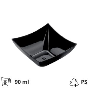 Finger food posodica PS 90 ml 75×75 mm Kvadrat črna 25 kos/pak