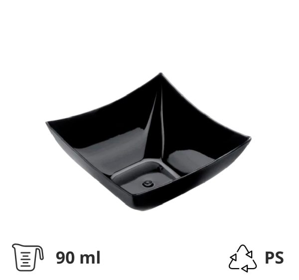 Finger food posodica PS 90 ml 75×75 mm Kvadrat črna 25 kos/pak