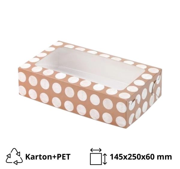 Škatla za sladico z oknom 145х250х60 mm, bež s pikami, 5 kos (komplet)