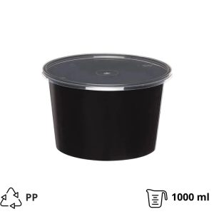 Posodica za juho PP 1000 ml d=145 mm h=90 mm črna s pokrovom [50 kos/pak]