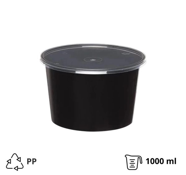 Posodica za juho PP 1000 ml d=145 mm h=90 mm črna s pokrovom [50 kos/pak]