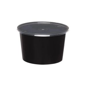 Posodica za juho PP 1000 ml d=145 mm h=90 mm črna s pokrovom [50 kos/pak]