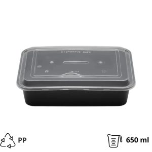 Posodica s pokrovom PP 650 ml 173х123х49 mm črna 50 kos