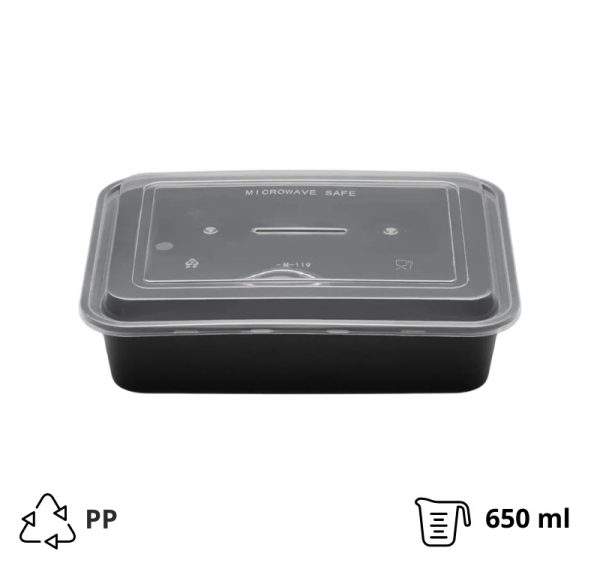 Posodica s pokrovom PP 650 ml 173х123х49 mm črna 50 kos