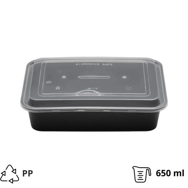 Posodica s pokrovom PP 650 ml 173х123х49 mm črna 50 kos