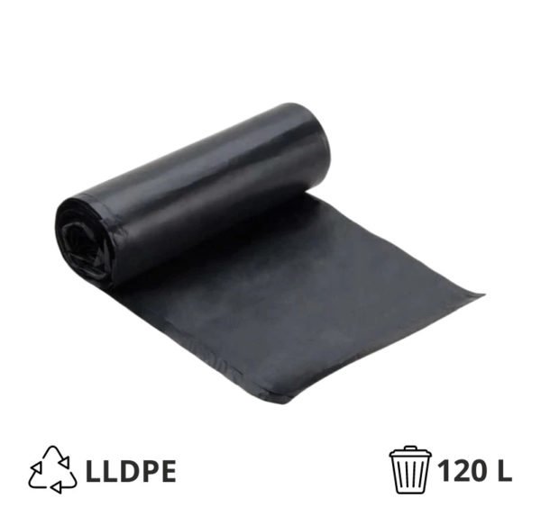 Vrečka za smeti LLDPE/reciklat 120 l 70×105 cm 30 my črna 10 kos/rol