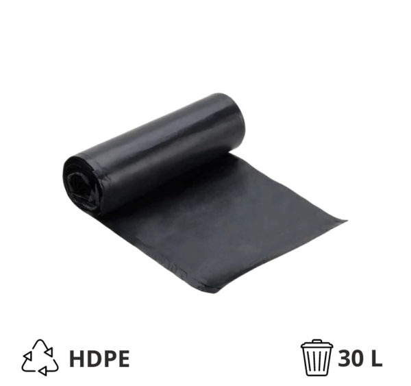 Vrečka za smeti HDPE/virgin 30 l 50×60 cm 6 my črna 50 kos/rol