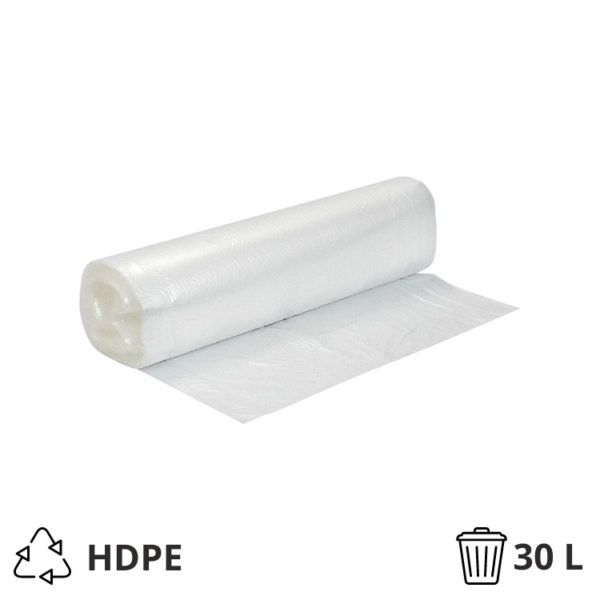 Vrečka za smeti HDPE/virgin 30 l 50×60 cm 15 my prozorna 40 kos/rol