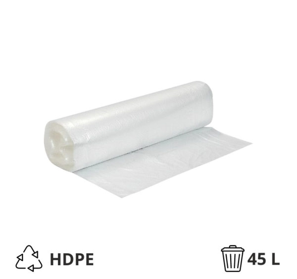 Vrečka za smeti HDPE/virgin 45 l 60×70 cm 15 my prozorna 40 kos/rol