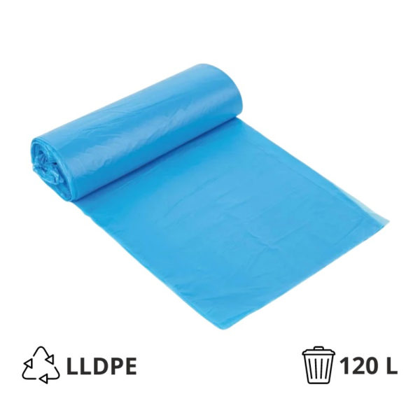 Vrečka za smeti LLDPE/reciklat 120 l 70×110 cm 34 my modra 25 kos/rol