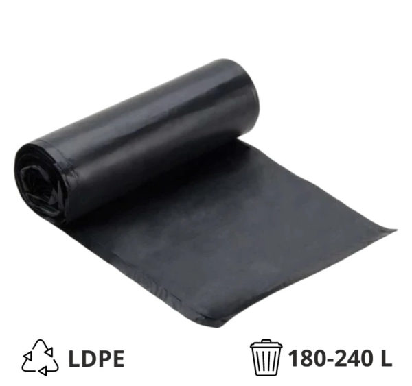 Vrečka za smeti LDPE/reciklat 180-240 l 114×150 cm 40 my črna 10 kos/rol