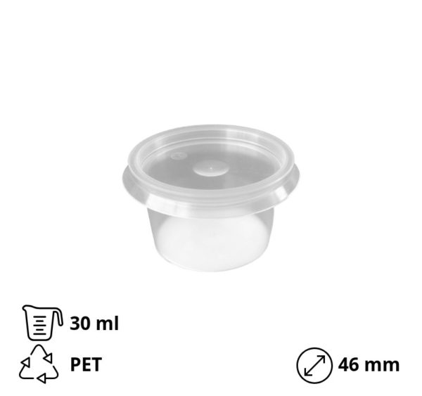 Posodica PP 30 ml d=46 mm prozorna, s pokrovom 50 kos (komplet)