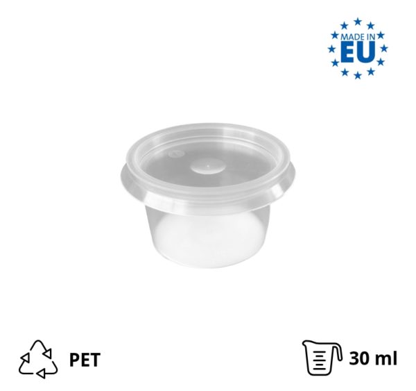 Posodica PP 30 ml d=46 mm prozorna, s pokrovom 50 kos (komplet)
