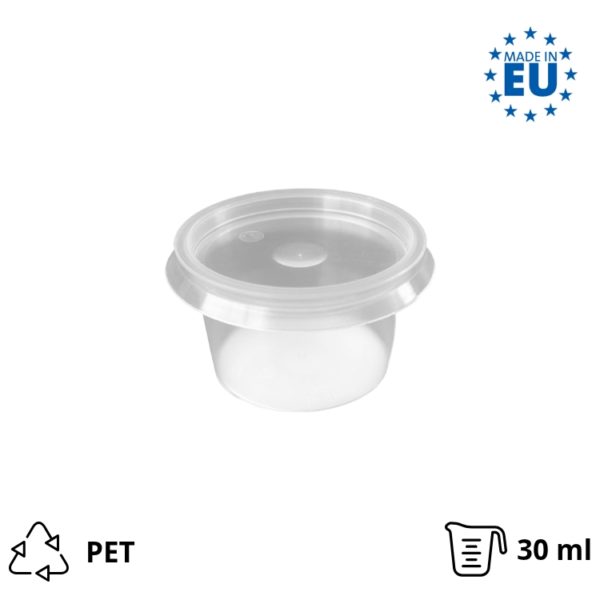 Posodica PP 30 ml d=46 mm prozorna, s pokrovom 50 kos (komplet)