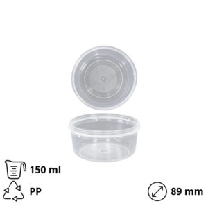 Posodica PP 150 ml d=89 mm prozorna, s pokrovom 50 kos (komplet)