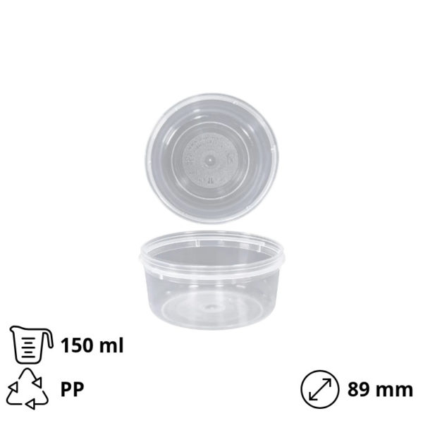 Posodica PP 150 ml d=89 mm prozorna, s pokrovom 50 kos (komplet)