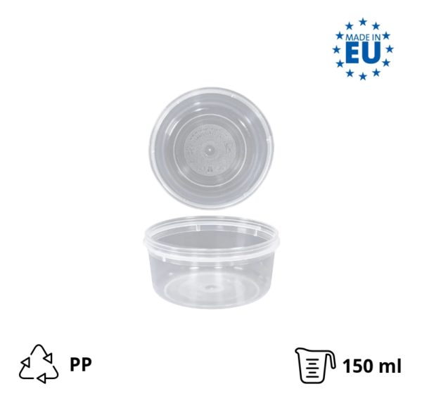 Posodica PP 150 ml d=89 mm prozorna, s pokrovom 50 kos (komplet)
