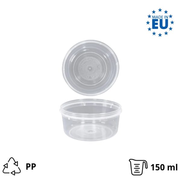 Posodica PP 150 ml d=89 mm prozorna, s pokrovom 50 kos (komplet)