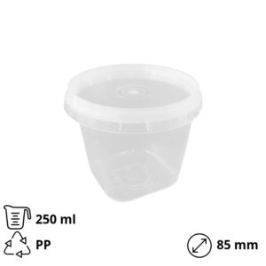Posodica PP 250 ml d=85 mm prozorna, s pokrovom 30 kos (komplet)