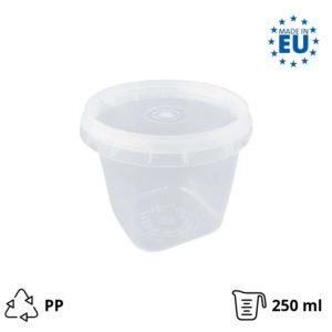 Posodica PP 250 ml d=85 mm prozorna, s pokrovom 30 kos (komplet)