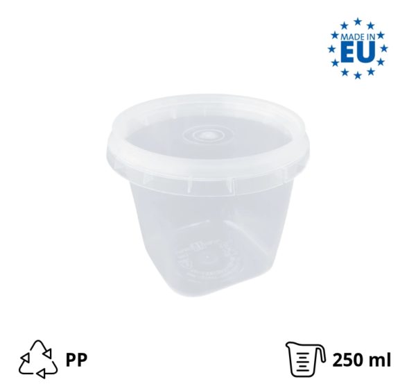 Posodica PP 250 ml d=85 mm prozorna, s pokrovom 30 kos (komplet)