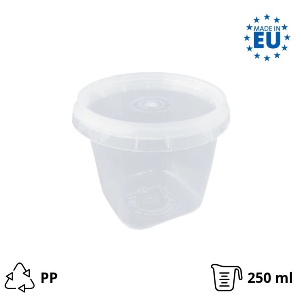 Posodica PP 250 ml d=85 mm prozorna, s pokrovom 30 kos (komplet)