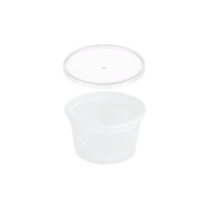 Posodica PP 250 ml d=90 mm prozorna, s pokrovom 50 kos (komplet)