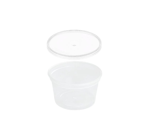 Posodica PP 250 ml d=90 mm prozorna, s pokrovom 50 kos (komplet)